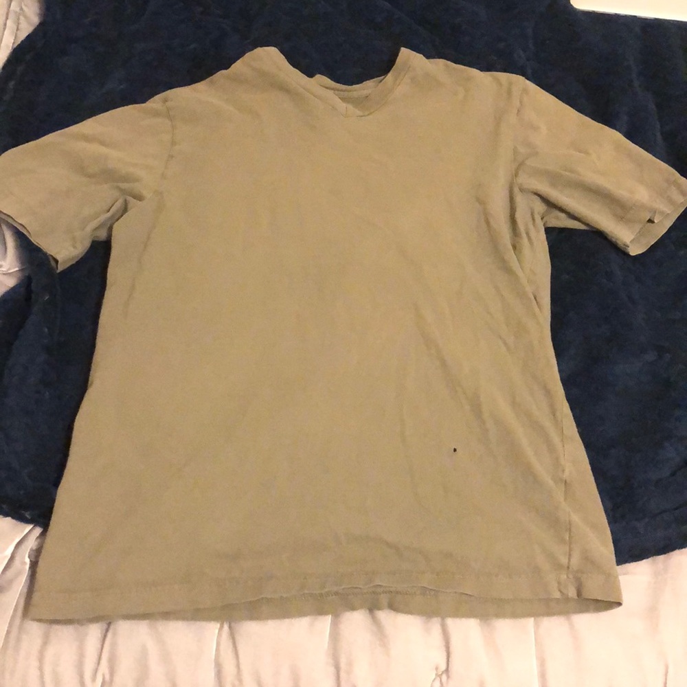 Olive green t-shirt worn some